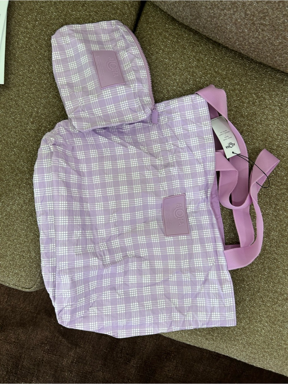 ALOHA Lilac Plaid Tote with Matching Pouch